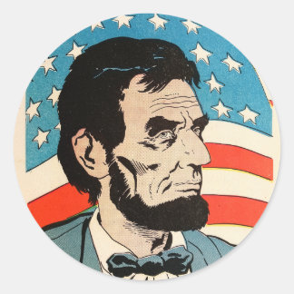 Adesivo Redondo Vintage Abraham Lincoln USA Flag Illustration