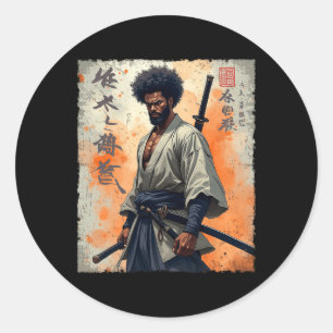 Adesivo Redondo Vintage African Samurai Afro American Bushido Warr