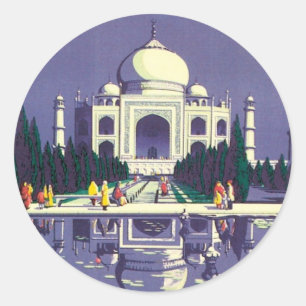 Adesivo Redondo Vintage Agra Taj Mahal India