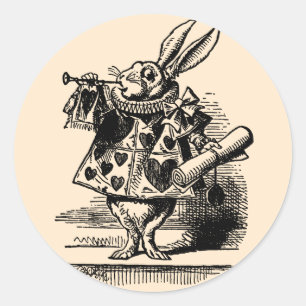 Adesivo Redondo Vintage Alice no País das Maravilhas Coelho Branco