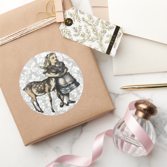 Adesivo Redondo Vintage Alice No Wonderland STICKER (Presentear)