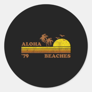 Adesivo Redondo Vintage Aloha Beaches Hawaii Beach Retro Sunset 70