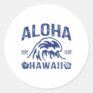 Adesivo Redondo Vintage Aloha Havaí Onda Surf Havaiano Praia Surf