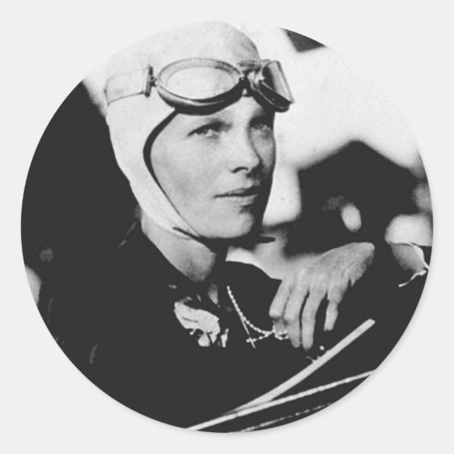 Adesivo Redondo Vintage Amelia Earhart Foto (Frente)