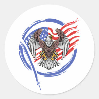 Adesivo Redondo Vintage American Eagle com Círculo de Bandeira Gru