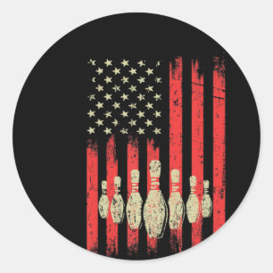 Adesivo Redondo Vintage American Flag Boliches Pins Patriotic Bowl