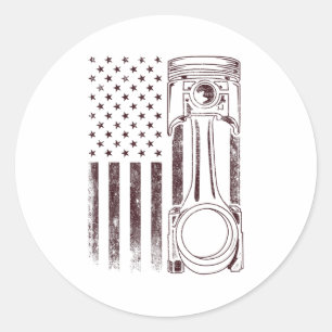 Adesivo Redondo Vintage American Flag Piston Engraçado Musculatura