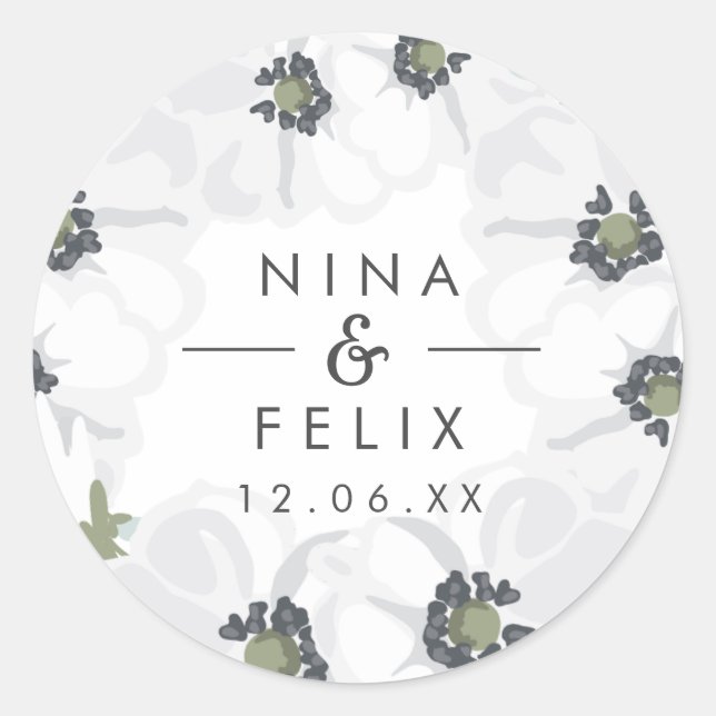 Adesivo Redondo Vintage Anemone Wedding (Frente)