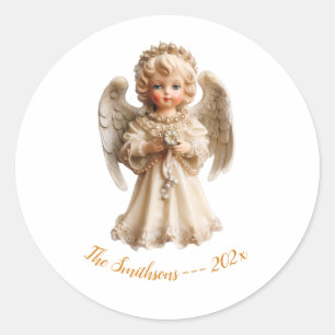 Adesivo Redondo Vintage Angel Christmas
