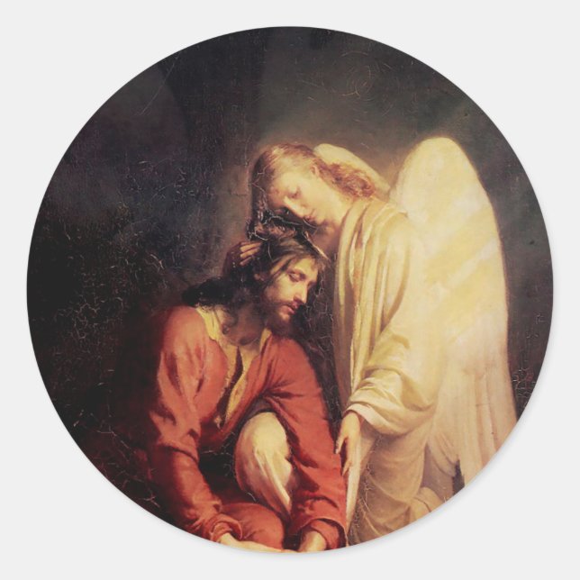Adesivo Redondo Vintage Angel confortando Jesus (Frente)