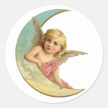 Vintage Angel on Crescent Moon