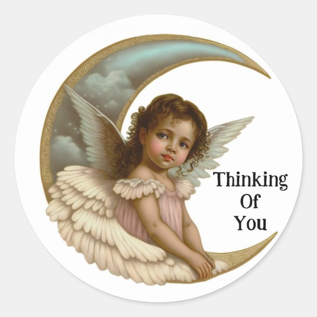 Adesivo Redondo Vintage Angel On Moon Sticker (Frente)
