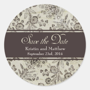 Adesivo Redondo Vintage Antique Floral Salve a Data Personalizada