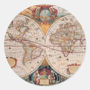 Adesivo Redondo Vintage Antique Velho Mapa do Mundo Design Impress