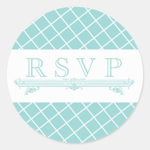 Adesivo Redondo Vintage Aqua Turquoise Weding RSVP Stickers