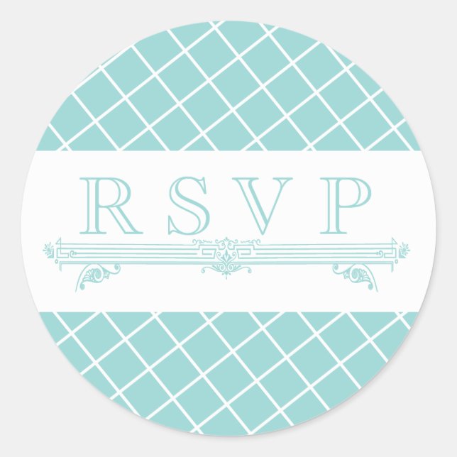 Adesivo Redondo Vintage Aqua Turquoise Weding RSVP Stickers (Frente)