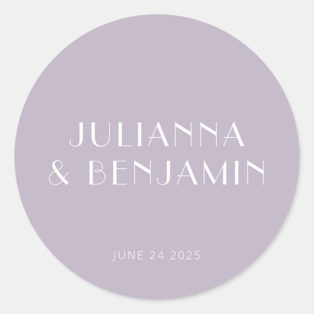 Adesivo Redondo Vintage Art Deco Dusty Lilac Simples Casamento Per (Frente)