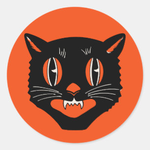 Adesivo Redondo Vintage Art Deco Halloween Cat Sticker