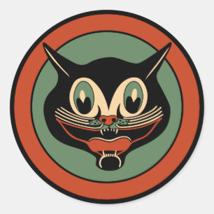 Adesivo Redondo Vintage Art Deco Halloween Cat Sticker