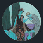 Adesivo Redondo Vintage Art Deco La Villa d'Este por George Barbie<br><div class="desc">Ilustração Vintage,  amor e arte romântica imagem deco com um homem beijando a mão de uma mulher na varanda de la villa d'Este pelo artista George Barbier,  1922. Recém-casados na lua de mel em uma propriedade romântica na Itália.</div>