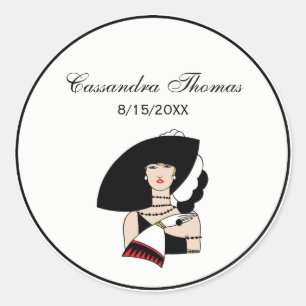 Adesivo Redondo Vintage Art Deco Mulher Vestindo Luvas De Ódio Cor