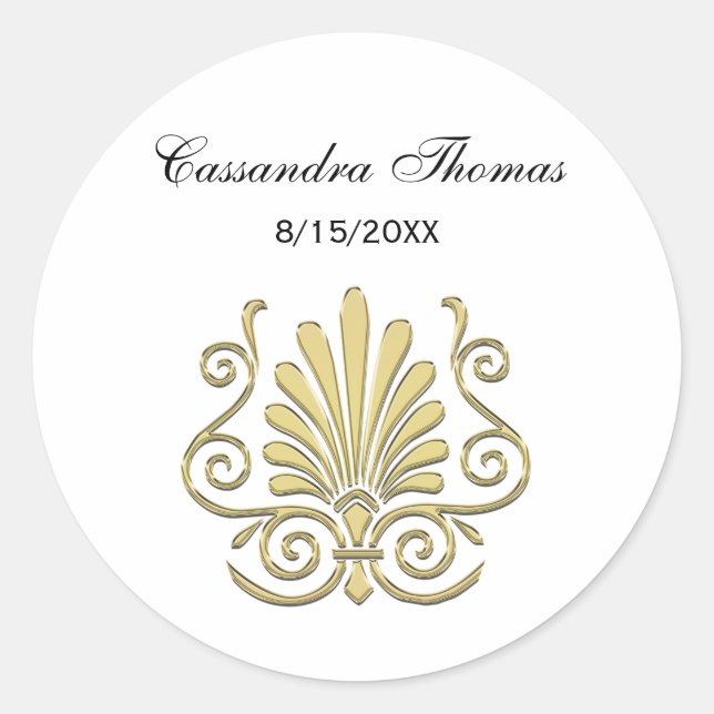 Adesivo Redondo Vintage Art Deco Plume Dourado Árabe (Frente)