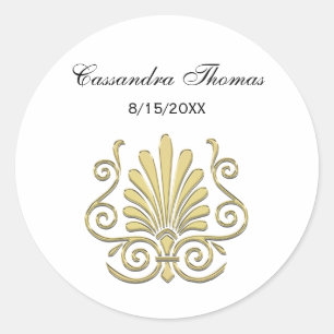 Adesivo Redondo Vintage Art Deco Plume Dourado Árabe