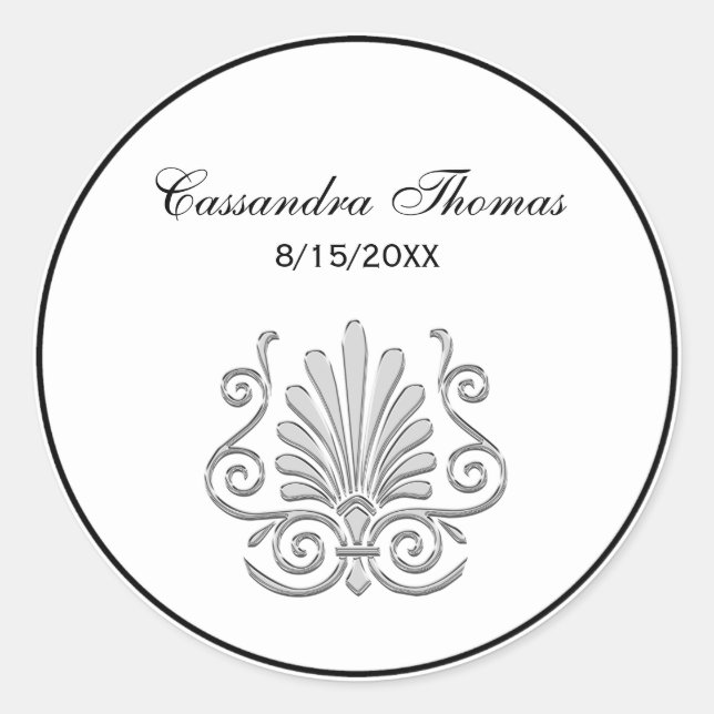 Adesivo Redondo Vintage Art Deco Silver Plume Árabe (Frente)