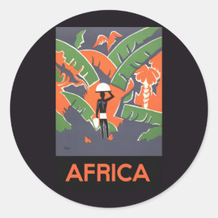 Adesivo Redondo Vintage Art Deco Viagem, Nativo na Selva Africana