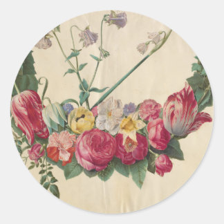 Adesivo Redondo Vintage Art Floral Wreath