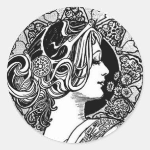 Adesivo Redondo Vintage Art Nouveau