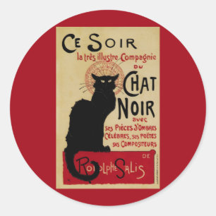 Adesivo Redondo Vintage Art Nouveau, Ce Soir Chat Noir Black Cat