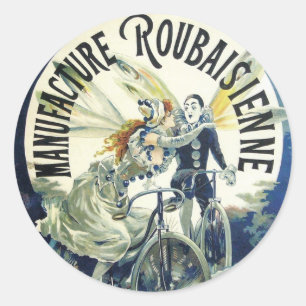 Adesivo Redondo Vintage Art Nouveau Fairies, Bicicleta Pierrot Moo