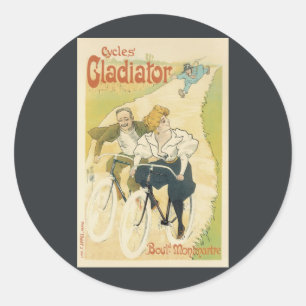 Adesivo Redondo Vintage Art Nouveau, Gladiator Ciclos Bicicletas