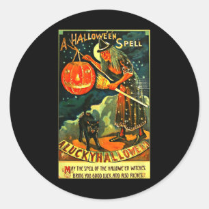 Adesivo Redondo Vintage Art Retro Halloween Witch