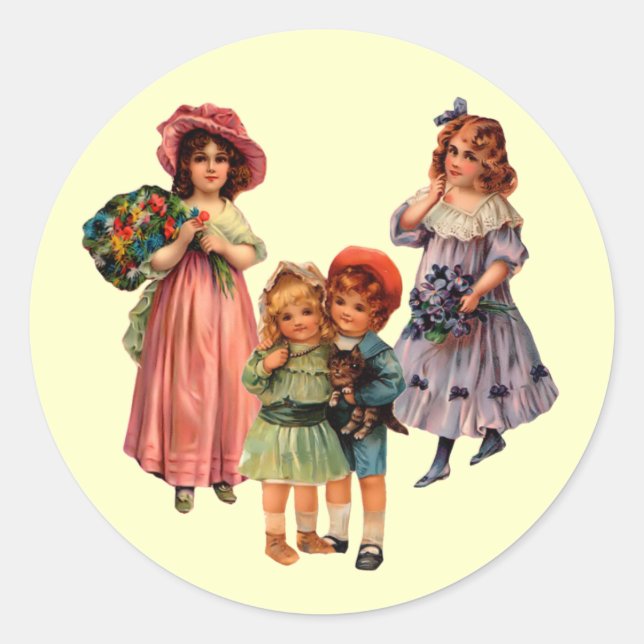 Adesivo Redondo Vintage Art Victorian Children (Frente)