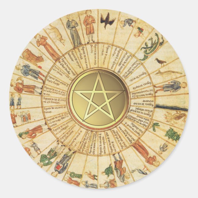 Adesivo Redondo Vintage Astrology Divination Dourado Pentacle Paga (Frente)