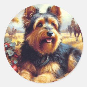 Adesivo Redondo Vintage australiana Terrier Painting