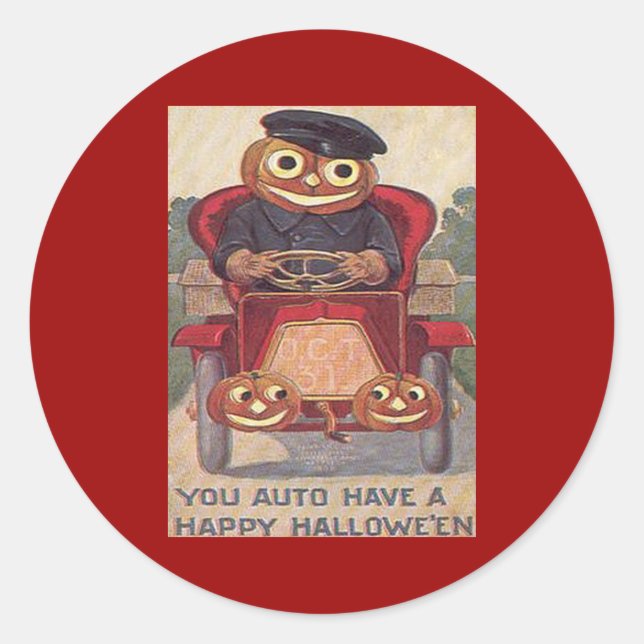 Adesivo Redondo Vintage Auto Halloween (Frente)