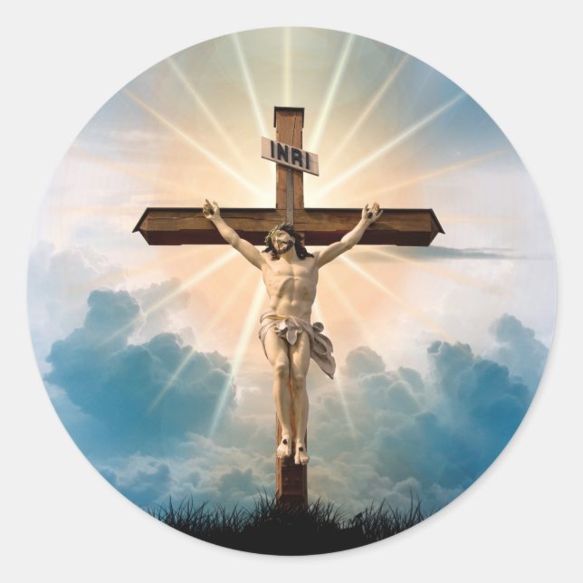 Adesivo Redondo Vintage, autocolante religioso (Frente)