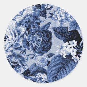 Adesivo Redondo Vintage azul Toile floral No.1 da pervinca