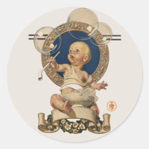 Adesivo Redondo Vintage Baby Bubbles por J.C. Leyendecker Nursery