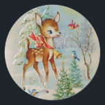 Adesivo Redondo Vintage Baby Christmas Deer In The Snow<br><div class="desc">Vintage Vintage Neve.</div>