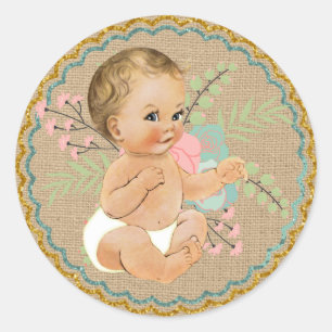 Adesivo Redondo Vintage Baby e Mason Jar Sticker