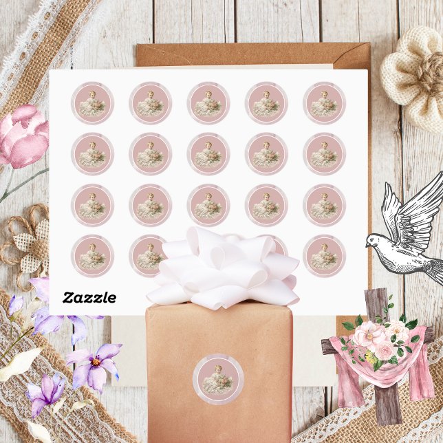 Adesivo Redondo Vintage Baby Girl Baptism (Criador carregado)