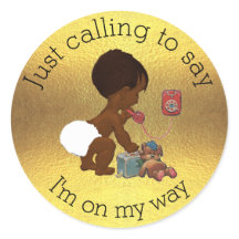 Vintage Baby on Phone Faux Gold Foil Chá de fralda