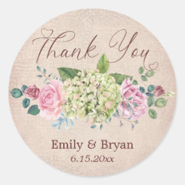 Adesivo Redondo Vintage Background Rosa Spray Casamento Obrigado