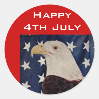 Adesivo Redondo Vintage Bald Eagle sobre a bandeira americana 4 de