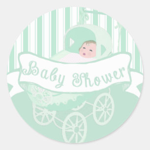 Adesivo Redondo Vintage Banner Baby Boy Chá Sticker