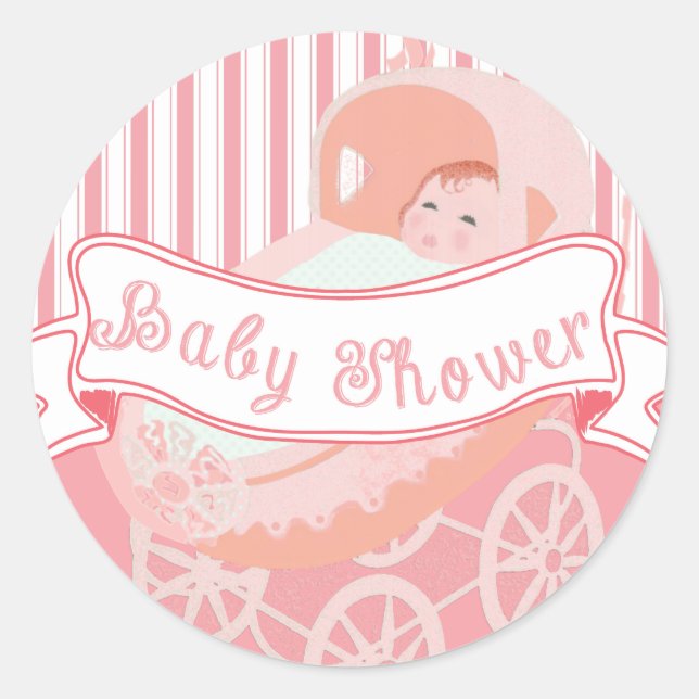 Adesivo Redondo Vintage Banner Baby Girl Chá Sticker (Frente)
